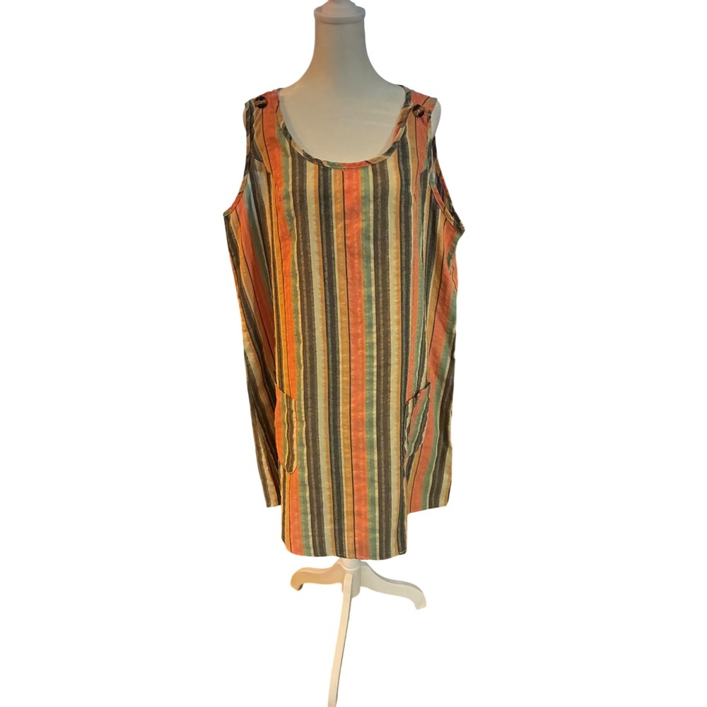 Shein Curve 2XL Striped Sleeveless Shift Dress Multicolor Boho Pockets sz241224